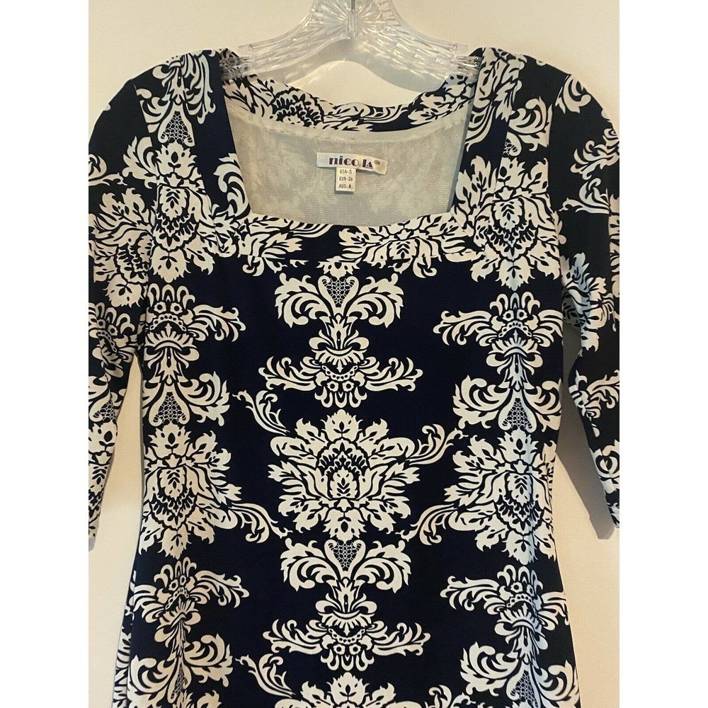 Nico La Blue Bodycon Dress Small Short Sleeve Blue White Floral Pattern - Picture 4 of 10